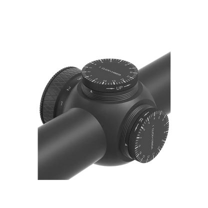 Detailansicht der Justierungstürme des Matiz 3-9x50 Zielfernrohrs mit präziser Klickverstellung für Höhe und Seite.