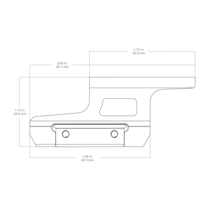Technische Zeichnung der RUM Montage - Vector Optics Riser Mount mit genauen Maßen für T1/T2 Optiken und Picatinny-Kompatibilität