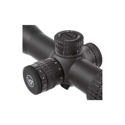 Detailansicht der Verstelltürme des Veyron 4-16x44IR SCOL-48 mit klarer Klick-Skala für exakte Justierung.