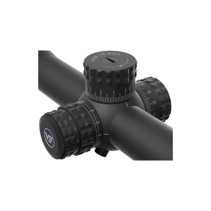 Seitliche Nahaufnahme der taktischen Türme des Sentinel-X 10-40x50 Vector Optics Zielfernrohrs mit klarer MOA-Skalierung für präzise Einstellungen.