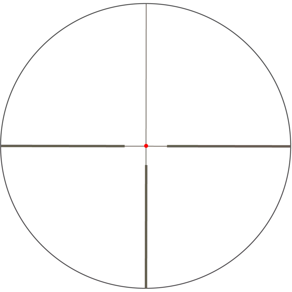 Beleuchtetes Absehen mit rotem Punkt im Zentrum des Vector Optics Continental x6 3-18x50 für optimale Zielerfassung bei schlechten Lichtverhältnissen.