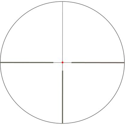 Beleuchtetes Absehen mit rotem Punkt im Zentrum des Vector Optics Continental x6 3-18x50 für optimale Zielerfassung bei schlechten Lichtverhältnissen.