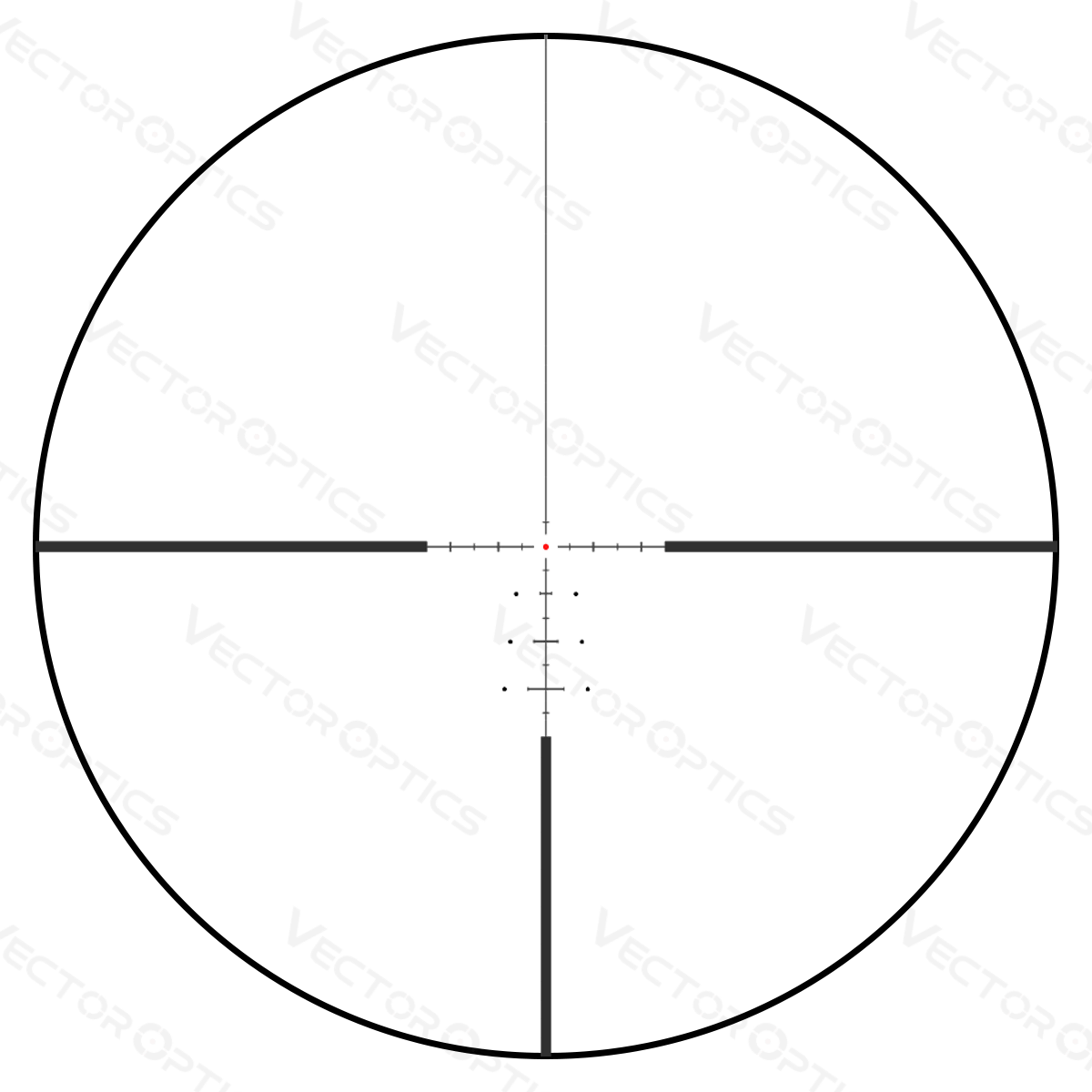 VECON-CDM Absehen des Continental x6 3-18x50 Zielfernrohrs mit feinen Markierungen für präzise Zielgenauigkeit bei jeder Distanz.