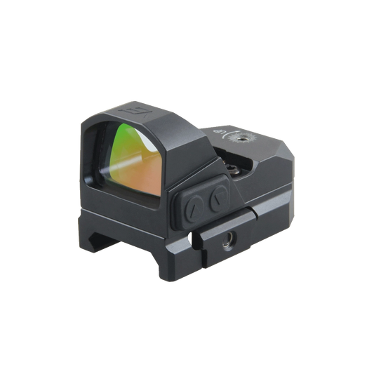 Frenzy 1×17×24 - Pistol Red Dot Sight mit 24×17 mm Sichtfenster, robustem Aluminiumgehäuse und wasserdichtem IPX6-Design, Seitenansicht.