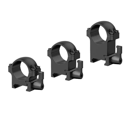 Stahlringe mit QD - Zielfernrohr Montageringe in drei Höhen für 25,4 mm Optiken auf 21 mm Picatinny-Schienen. Robuste Schnellverschluss-Konstruktion.
