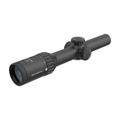 Taktisches Zielfernrohr Continental X6 1–6×24 mit IP67 Wasserdichtigkeit und 1-6x Vergrößerung, Rückansicht mit Okularfokus.