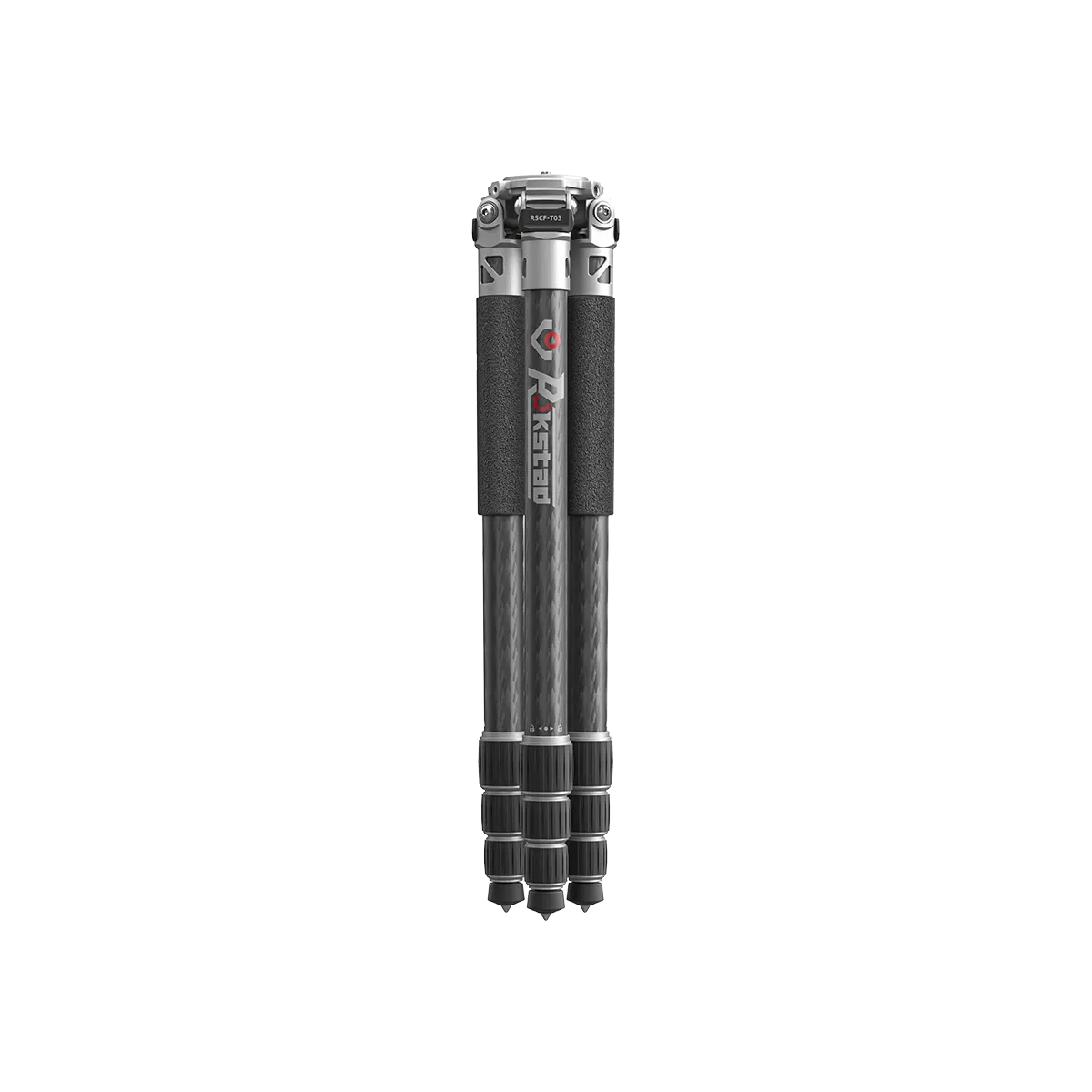 Zusammengefaltetes Carbon Stativ Tripod RSCF-T03, leicht transportierbar und ideal für den mobilen Einsatz mit schwerer Ausrüstung.