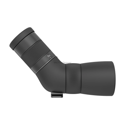 Seitliche Ansicht des Paragon 9-27x56ED Spotting Scope mit 9x Zoomanzeige. Kompaktes ED-Fernglas für detailreiche Beobachtungen.