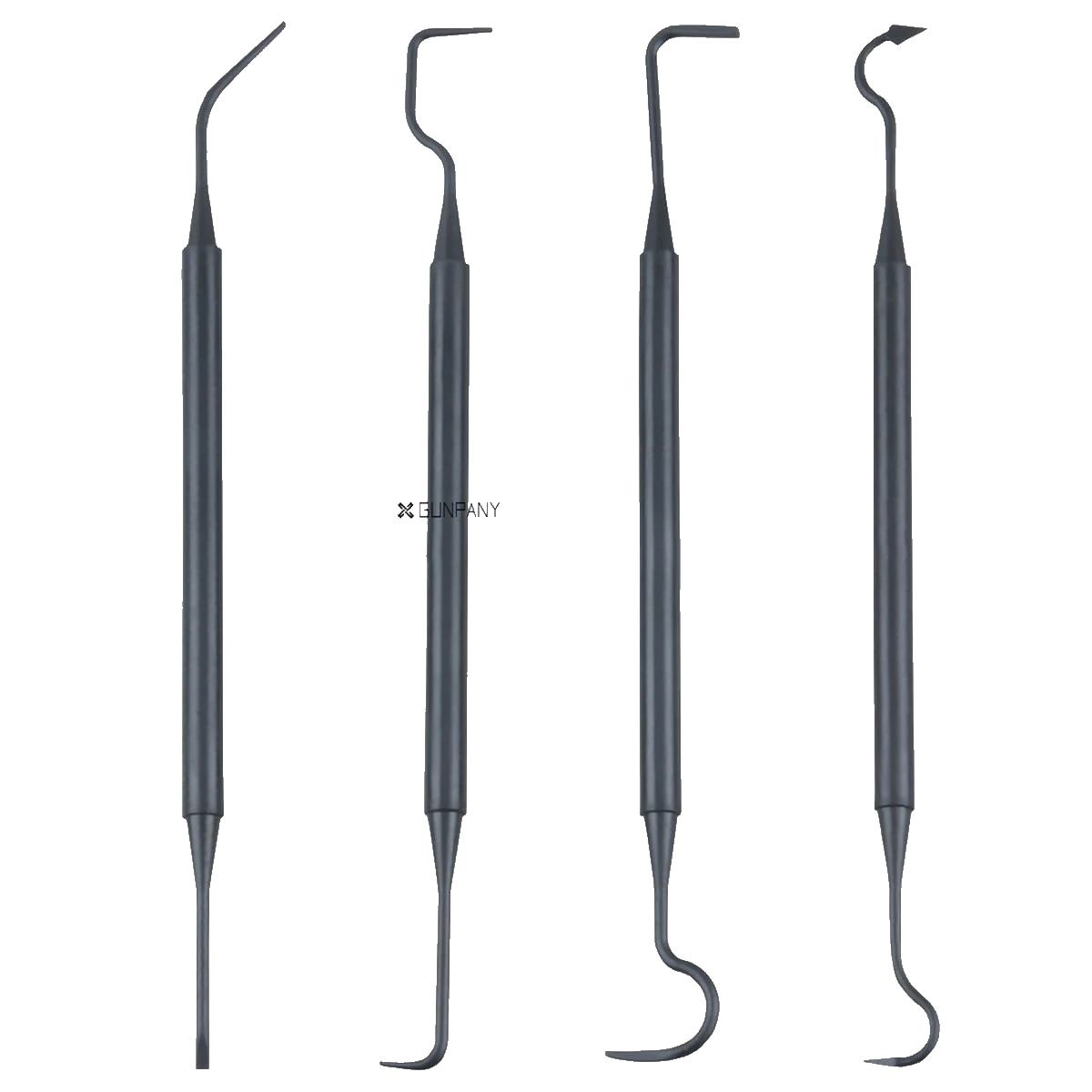 4er-Set Reinigungspicks aus Polymer mit doppelseitigen Haken, ideal für präzise Reinigung empfindlicher Optik-Zubehörteile.