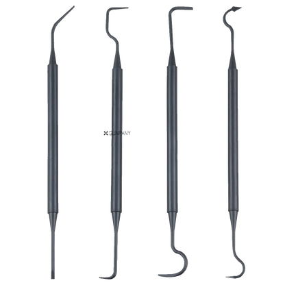 4er-Set Reinigungspicks aus Polymer mit doppelseitigen Haken, ideal für präzise Reinigung empfindlicher Optik-Zubehörteile.