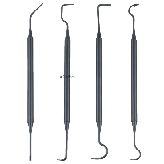 4er-Set Reinigungspicks aus Polymer mit doppelseitigen Haken, ideal für präzise Reinigung empfindlicher Optik-Zubehörteile.