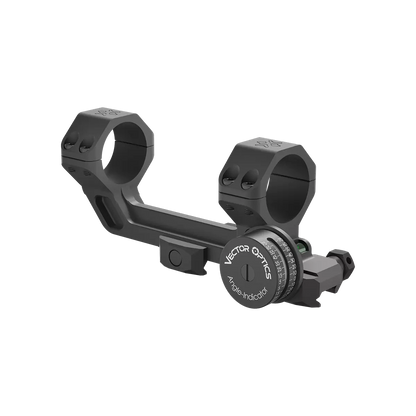 Seitliche Ansicht der Cantilever Zielfernrohr Montage mit integriertem Kosinus-Indikator für präzise Long-Range-Schüsse auf Picatinny-Schiene.