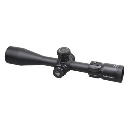 Detailansicht des Paragon 3-15x44 Zielfernrohrs mit klar sichtbarem Vector Optics Logo und ergonomischem Design für präzises Zielen.