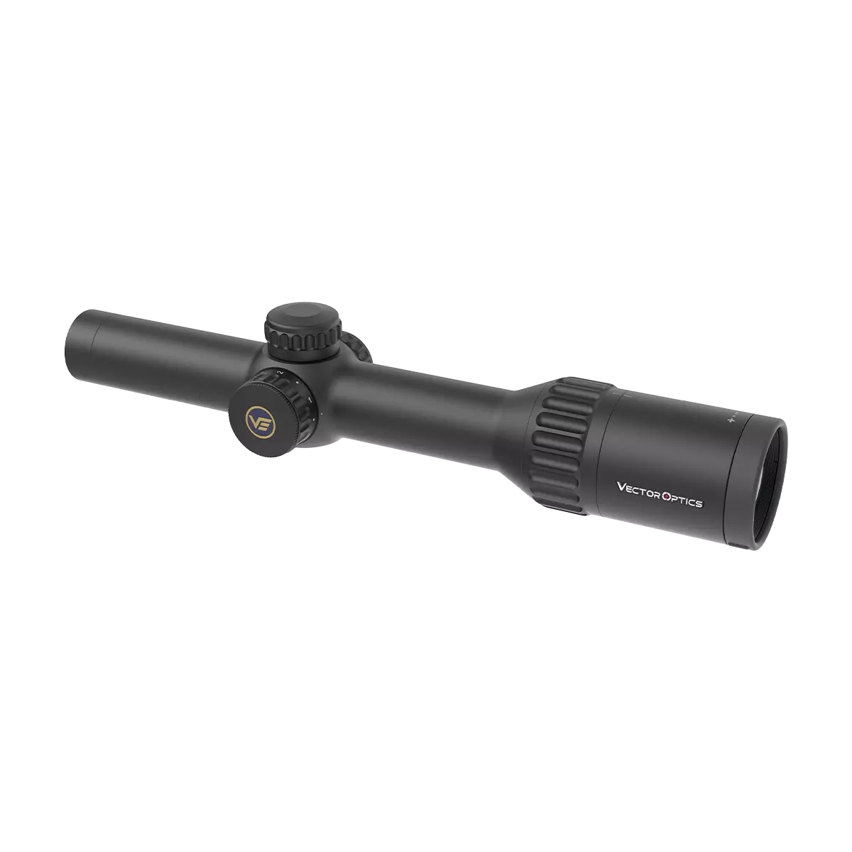 Seitliche Ansicht des Continental X8 1–8×24 SFP Zielfernrohrs mit Vector Optics Logo, kompakt und stoßfest für taktische Anwendungen.
