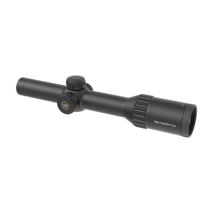 Seitliche Ansicht des Continental X8 1–8×24 SFP Zielfernrohrs mit Vector Optics Logo, kompakt und stoßfest für taktische Anwendungen.