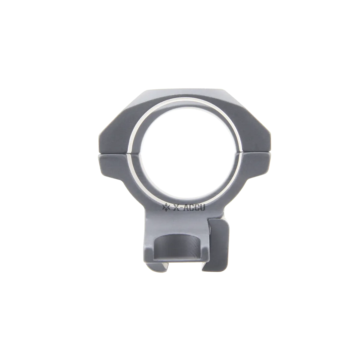 Seitliche Ansicht der Blockmontage X-Accu mit 30mm Ringdurchmesser, präzise CNC-gefräst für optimale Passform und Haltbarkeit.