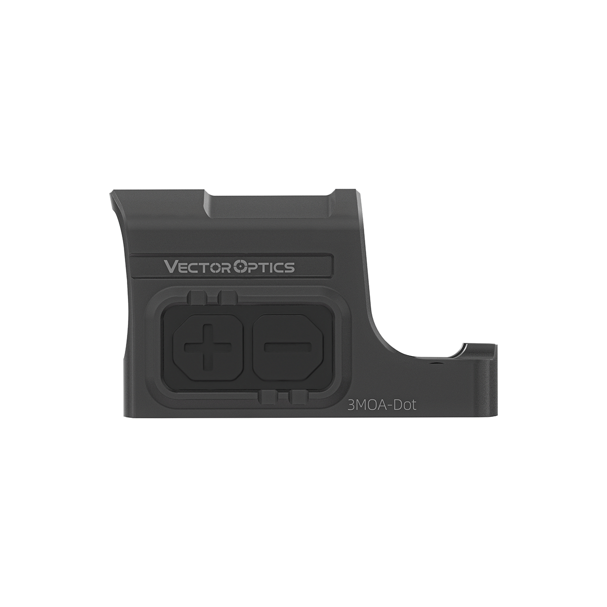 Seitenprofil des Frenzy-S Red Dot Visiers mit Plus-Minus-Tasten und 3MOA-Markierung. Ideal für präzise Zielaufnahme bei jeder Witterung.