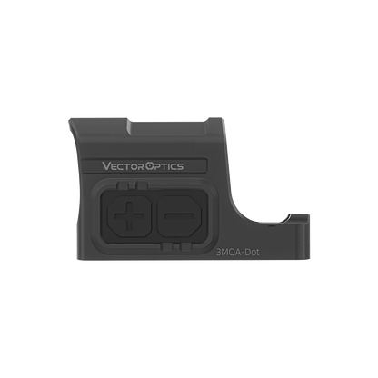 Seitenprofil des Frenzy-S Red Dot Visiers mit Plus-Minus-Tasten und 3MOA-Markierung. Ideal für präzise Zielaufnahme bei jeder Witterung.