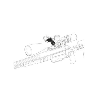Seitliche Ansicht des X-Accu Montagesets für 30mm/34mm Tubus auf Gewehr – robuste Aluminium-Montage für taktische Anwendungen.