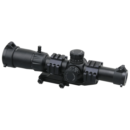 Vector Optics Mustang 1-4x24 FFP Zielfernrohr mit robustem 30 mm Monorohr und M-4RD-Absehen für schnelle Zielübernahme bei dynamischen Einsätzen.