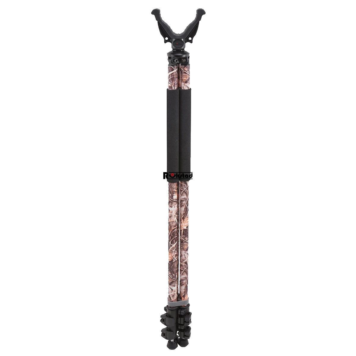Kompakt zusammengefaltetes Camo Dreibein SGGR-08 – tragbares Jagdstativ mit Tarnoptik für den mobilen Einsatz.