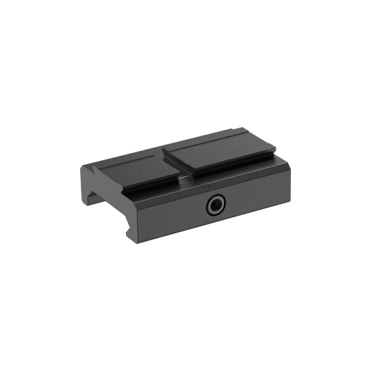 Picatinny Montage für Red Dot Sight mit VOD (ACRO) Footprint, gefertigt aus 6061-T6 Aluminium, passend für 21 mm Schienen.