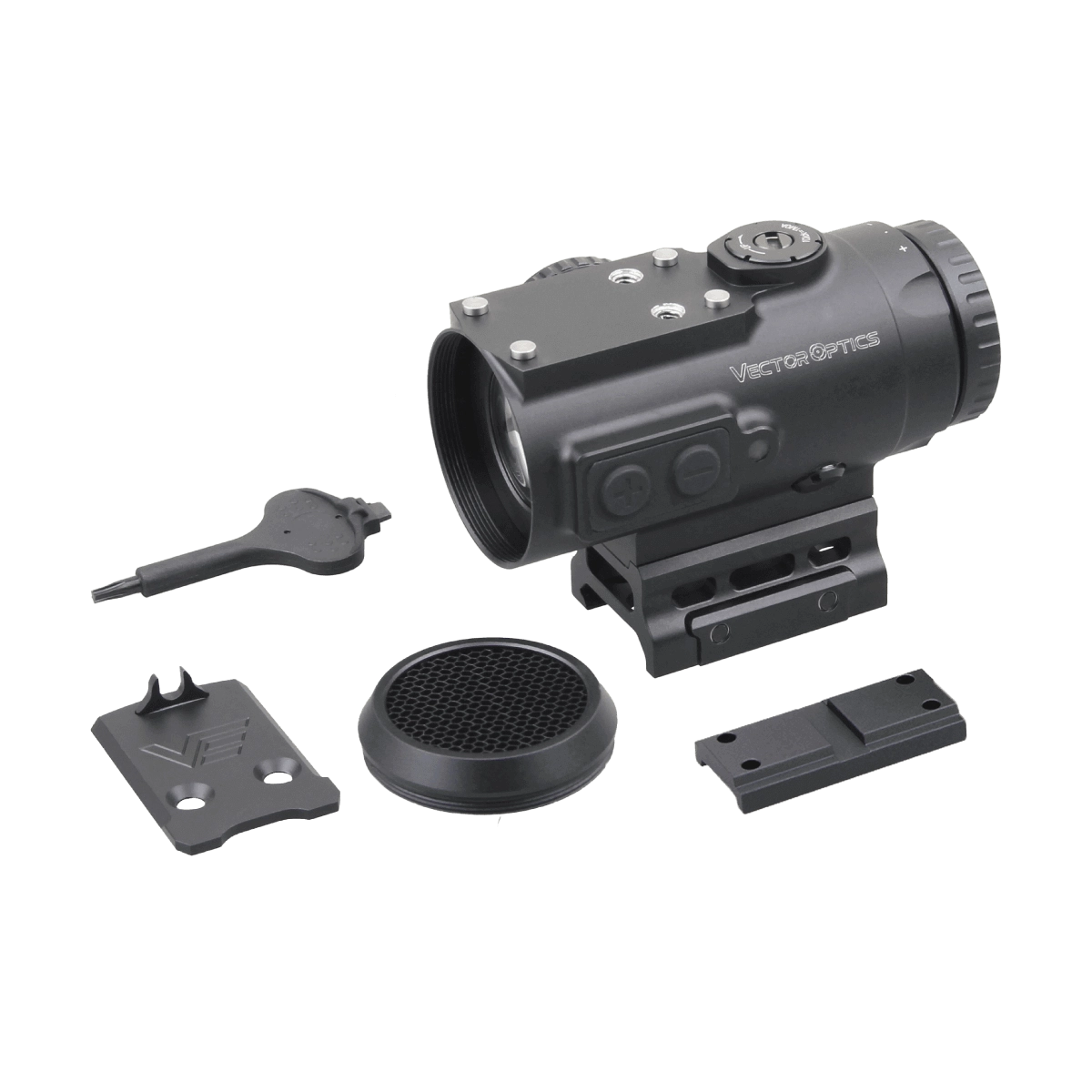 Prismenvisier 4x24 Micro | Kompakt & Präzise Optik inklusive Zubehör wie Montageplatte, Wabenfilter und Werkzeug für sofortige Einsatzbereitschaft.