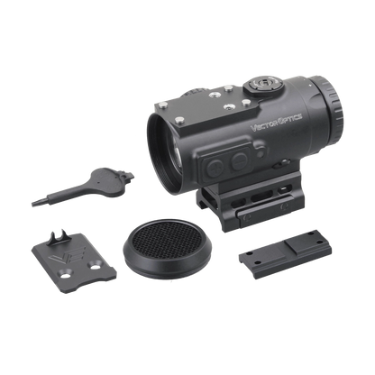 Prismenvisier 4x24 Micro | Kompakt & Präzise Optik inklusive Zubehör wie Montageplatte, Wabenfilter und Werkzeug für sofortige Einsatzbereitschaft.