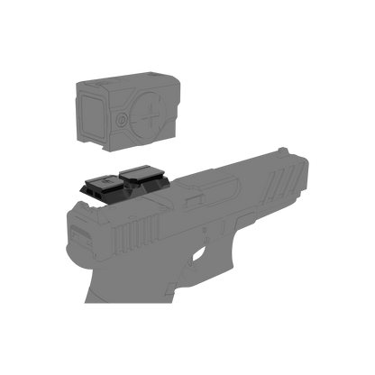 MOJ RMR auf VOD ACRO Adapter in Montageansicht auf einer Pistole, zeigt präzise Passform für Rotpunktvisier-Kompatibilität.