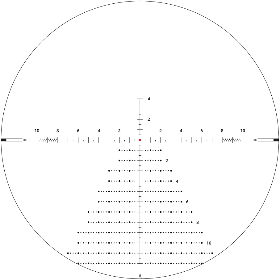 Absehen des Veyron GenII 4-16x44 HD CTR Zielfernrohrs mit taktischer Skala für präzise Zielerfassung und Entfernungsmessung.