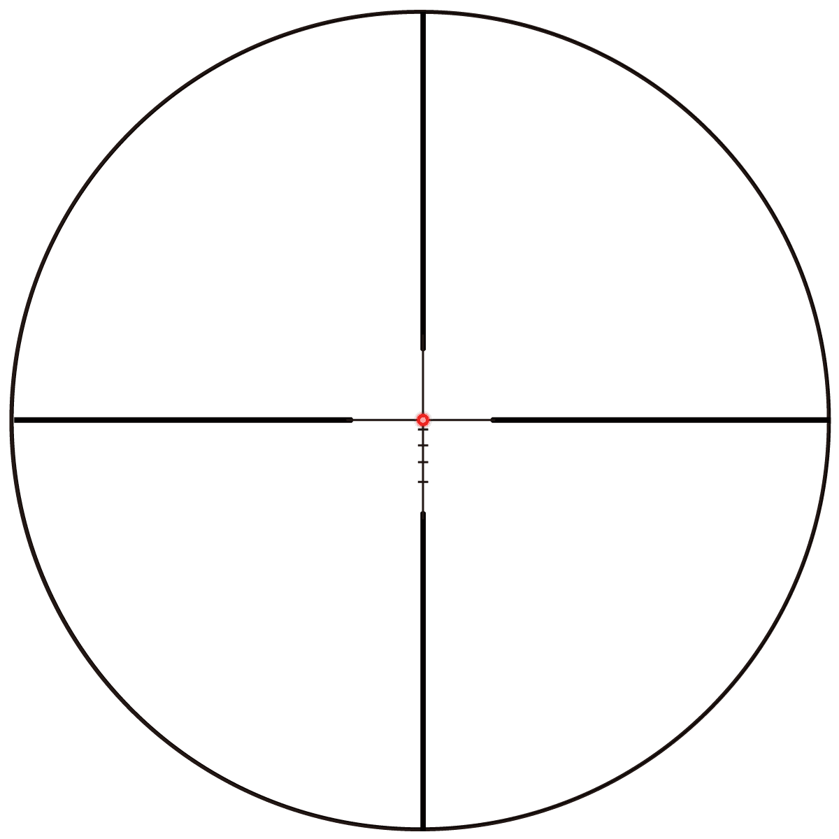 Fiber-Dot-Absehen des Matiz Zielfernrohrs mit rotem Leuchtpunkt für schnelles Zielen bei kurzen bis mittleren Distanzen.