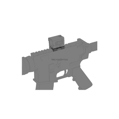 Enclosed Red Dot Sight auf stabiler Picatinny Montage mit 21 mm Schiene, installiert auf einem taktischen Gewehr.