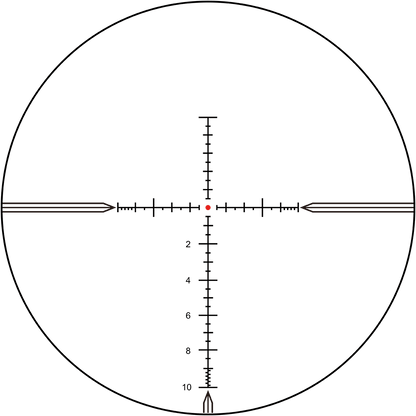 MPX1 Absehen des Vector Optics Tauron 4-24x50 FFP Zielfernrohrs mit feiner Skala und rotem Zielpunkt für präzises Zielen auf mittlere Distanzen.