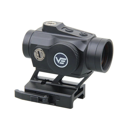 Seitliche Ansicht des Maverick IV 1×25 Mini (SCRD-51) Rotpunktvisiers von Vector Optics mit taktischem Schnellspannverschluss.