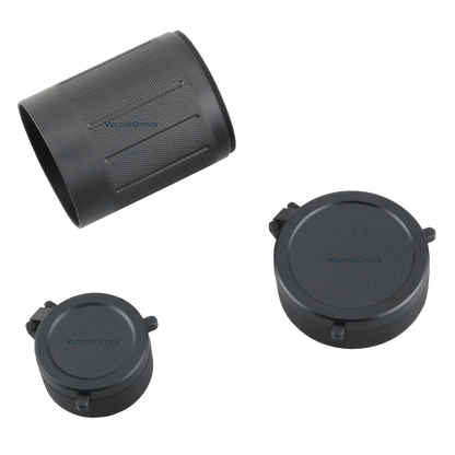 Zubehör des Grizzly 3–12×56 Zielfernrohrs inklusive Sonnenblende und Flip-Up-Schutzkappen für optimalen Schutz im Einsatz.