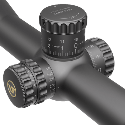 Detailansicht der taktischen Türme des Continental x8 6-48x56 ED MIL Zielfernrohrs mit Zero-Stop-Funktion für wiederholbare Einstellungen.