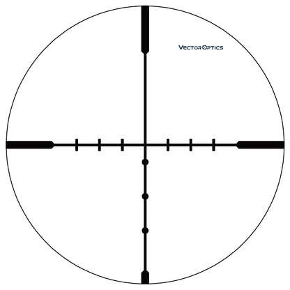 Absehenansicht des Hugo 3–12×44 SFP Zielfernrohrs mit feinem Fadenkreuz und Haltepunkten für präzise Zielerfassung auf verschiedene Distanzen.
