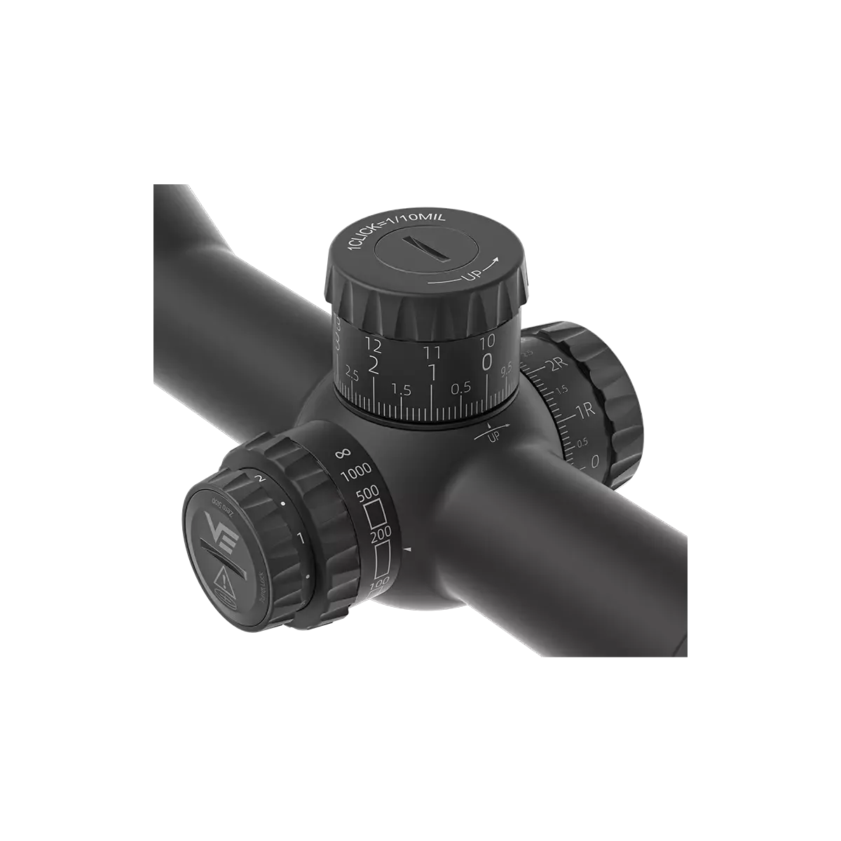 Detailansicht der Türme des Tauron HD MIL FFP Zielfernrohrs mit klarer MIL-Skalierung für präzise Korrekturen im PRS-Einsatz.