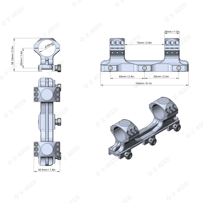 Technische Zeichnung der X-Accu Blockmontage XASR-3013 mit Maßangaben, zeigt 35mm Höhe und 34mm Rohrdurchmesser für präzise Optikanpassung.
