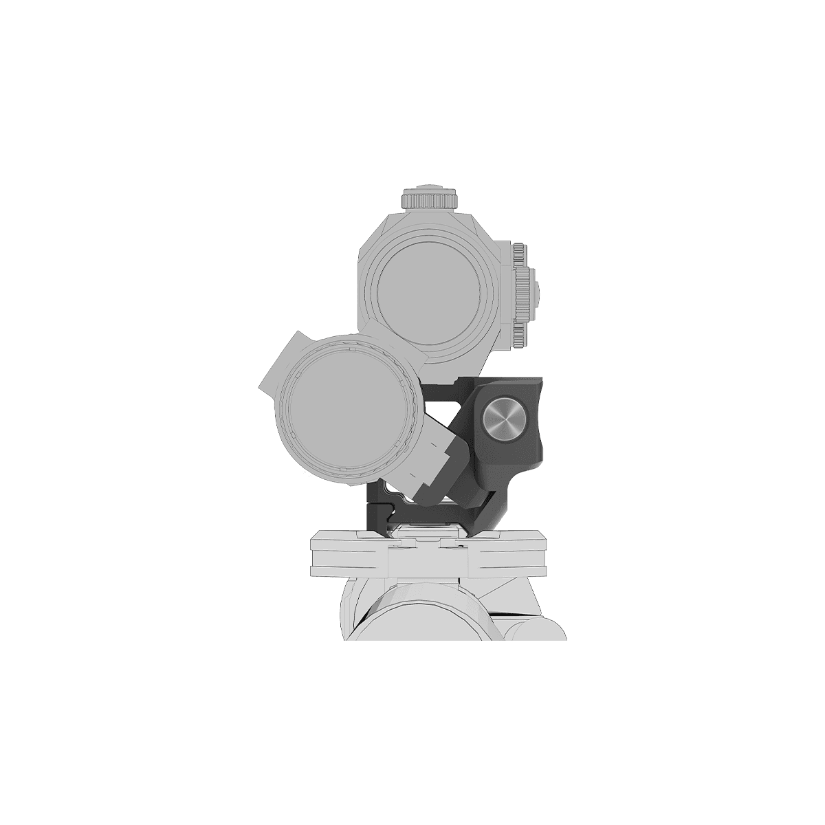 Frontansicht der Flip-Montage mit Scrapper Red Dot und Magnifier, zeigt klappbaren Mechanismus für flexible Nutzung.