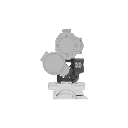 Frontansicht der Flip-Montage mit Scrapper Red Dot und Magnifier, zeigt klappbaren Mechanismus für flexible Nutzung.