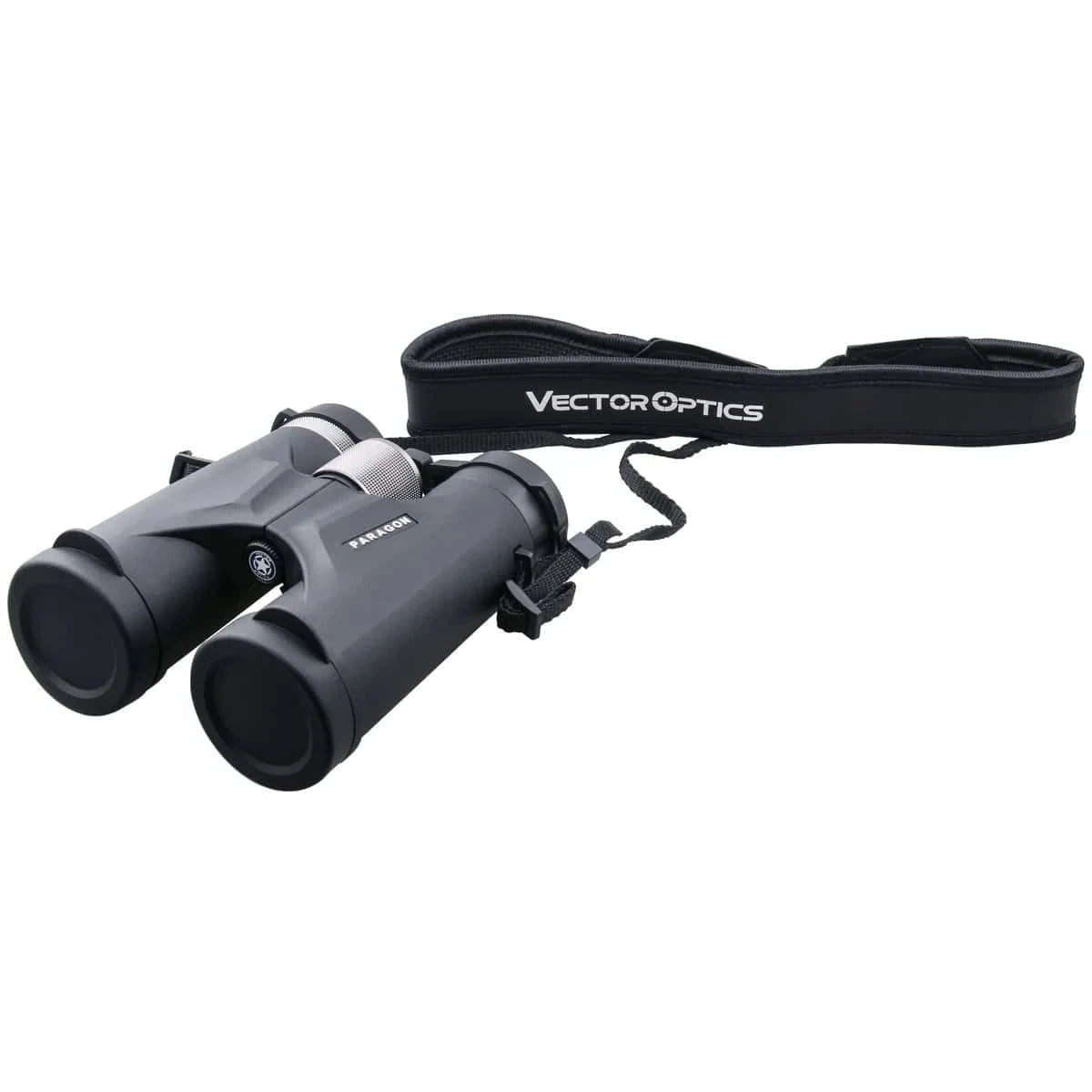 Paragon 10x42 Fernglas von Vector Optics mit Trageriemen und Schutzkappen, wetterfest für den Einsatz bei Jagd und Wandern.