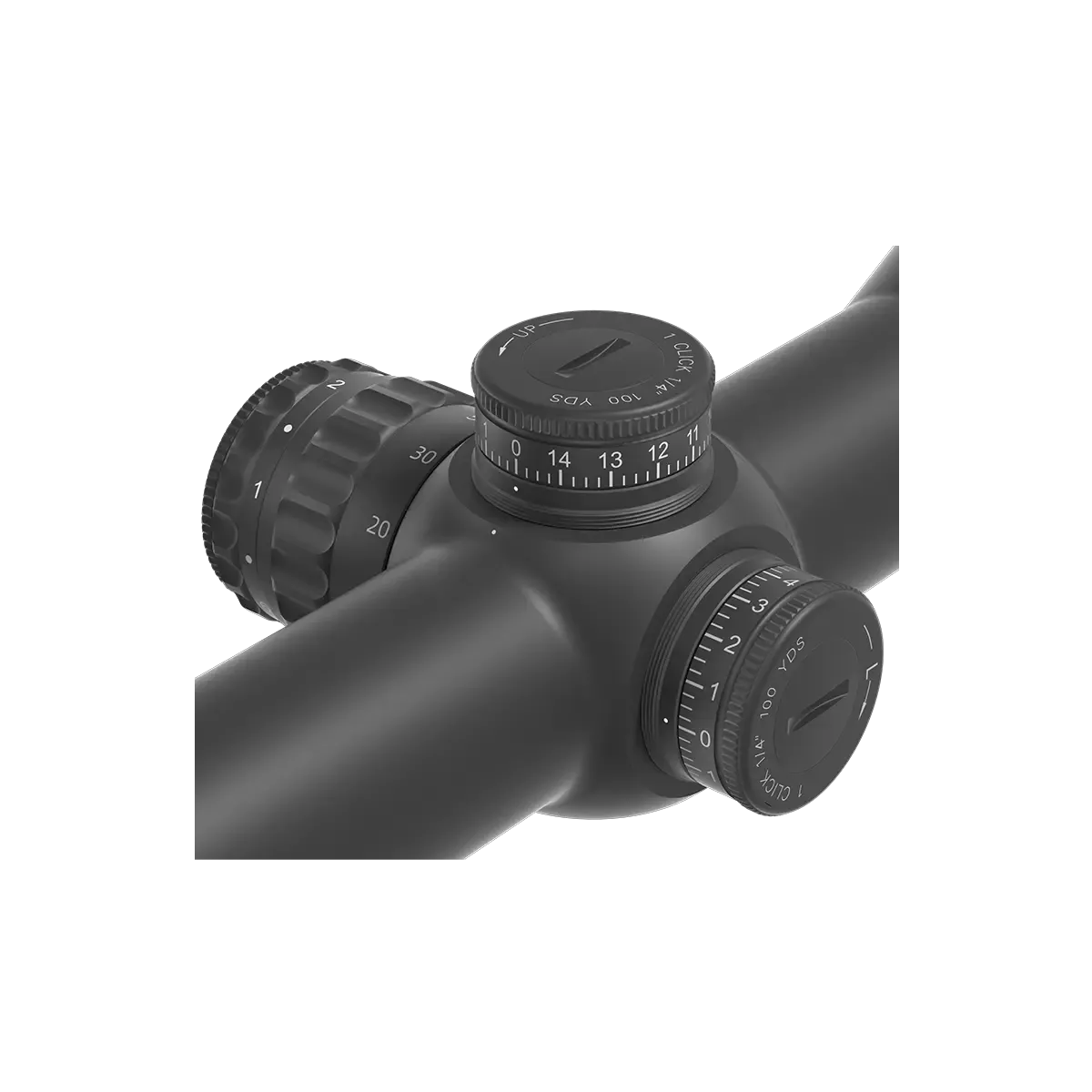 Detailansicht der taktischen Türme des Continental x6 3-18x50 Zielfernrohrs mit 75 MOA Verstellung und klarer Skalierung.