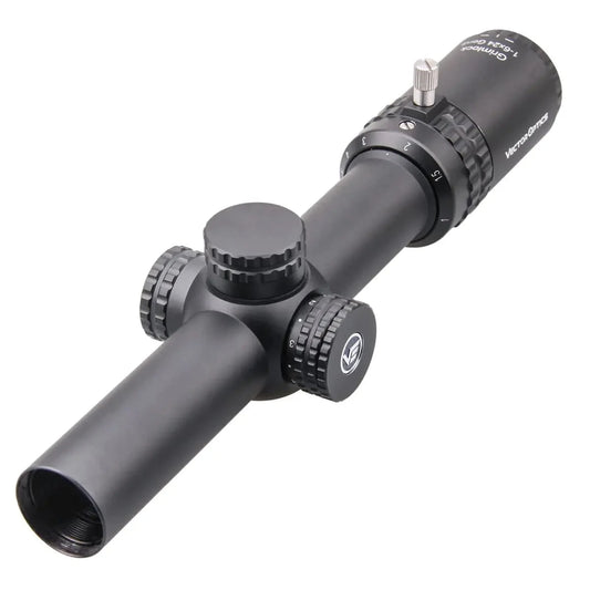 Grimlock 1–6×24 LPVO Zielfernrohr von Vector Optics mit SFP-Absehen, ideal für IPSC Schießen und taktische Anwendungen auf kurze Distanzen.