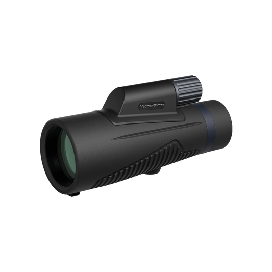 Forester 10x50 ED Monokular von Vector Optics mit 10x Zoom und IPX7 wasserdichtem Gehäuse, Seitenansicht mit Fokusknopf.