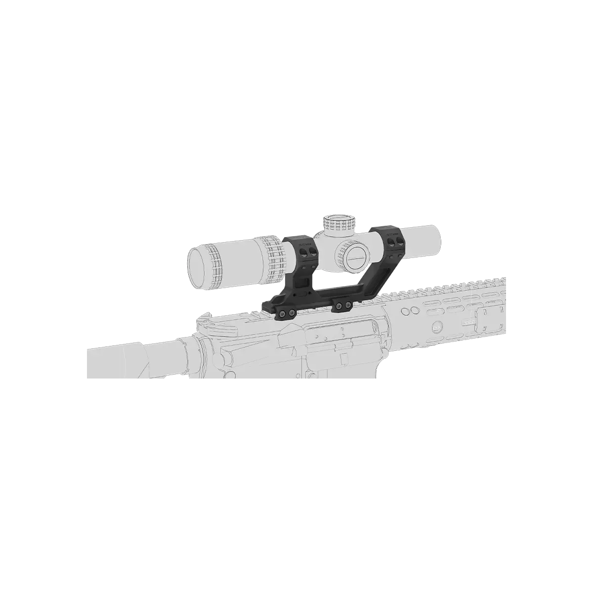 Montierte 30mm AR Picatinny Cantilever Halterung mit Zielfernrohr auf AR-Gewehr, ergonomisch und stabil für präzises Zielen