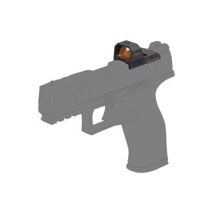 Frenzy 1x16x24 Walther Red Dot Sight montiert auf PDP 2.0 Pistole, zeigt perfekte Passform und Co-Witness-Funktion.