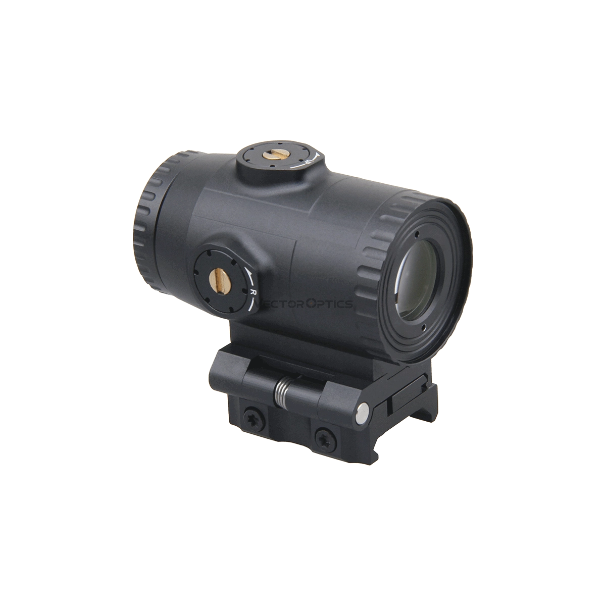 Seitliche Ansicht des 3x Magnifier Paragon von Vector Optics mit präziser Justierung und stoßfestem Design für den Einsatz im CQB-Bereich.