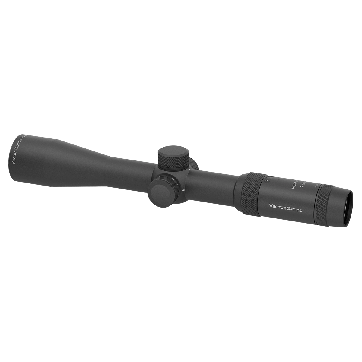 Seitliche Perspektive des Forester 2–10×40 SFP SCOM-02 Zielfernrohrs mit klarer Optik und ergonomischem Design für präzise Zielerfassung.