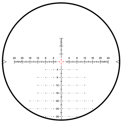 VTA-4 MOA-Absehen des Tauron 6-24x50 HD Zielfernrohrs mit roter Beleuchtung für präzise Zielerfassung bei allen Lichtverhältnissen.